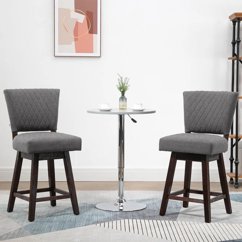 2 Pieces Swivel Bar Stools, Counter Height Stools Set of 2 with Wood Legs and Footrests for Dining Room, Dark Grey
