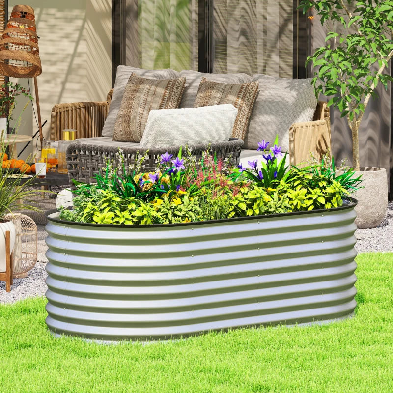 5 x 2.5 x 2 ft Galvanized Raised Garden Bed, Easy DIY Oval Planter Box with Safety Edging and Gloves, Silver