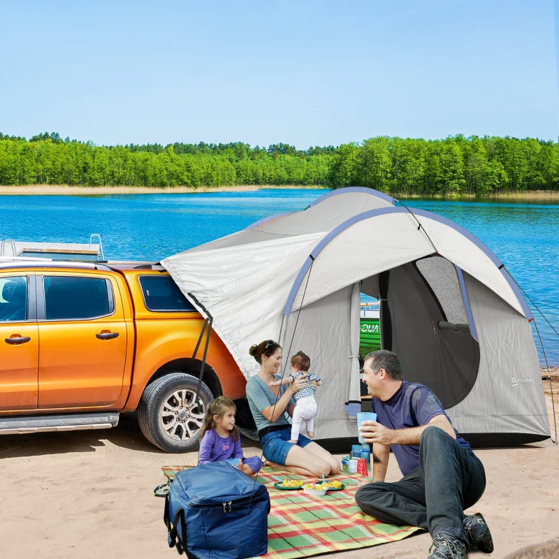 2000mm Waterproof SUV Tent, Car Tent with 3 Doors and Mesh Window, for 5-6 Person Camping Travel, Grey and Blue