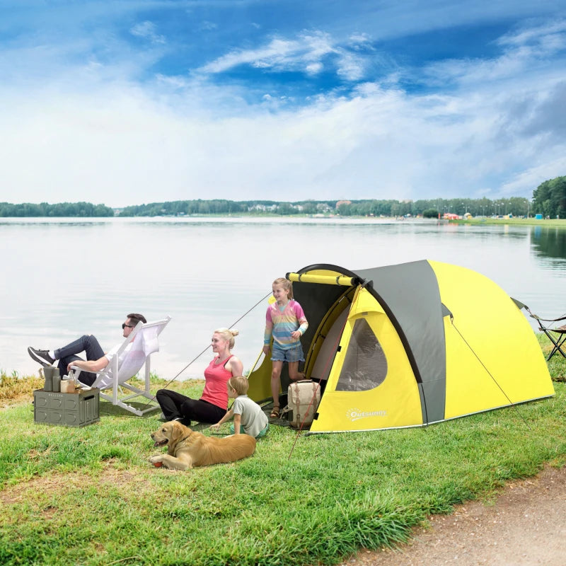 3-4 Person Camping Tent, Easy Set Up Dome Tent with Porch, Waterproof Family Tent with Bedroom and Sewn-in Groundsheet