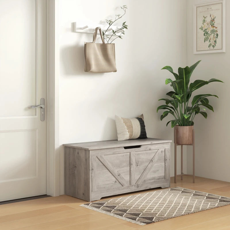 39.4 Inches Storage Chest, Storage Trunk with 2 Safety Hinges for Living Room, Grey Wood Grain