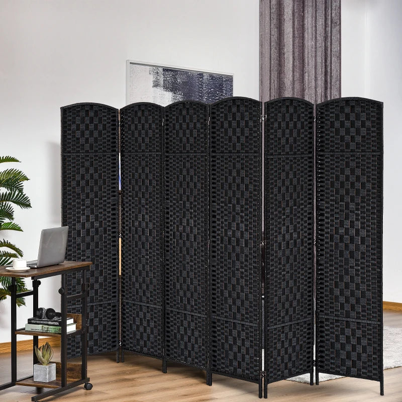 6ft Folding Room Divider, 6 Panel Wall Partition with Wooden Frame for Bedroom, Home Office, Black