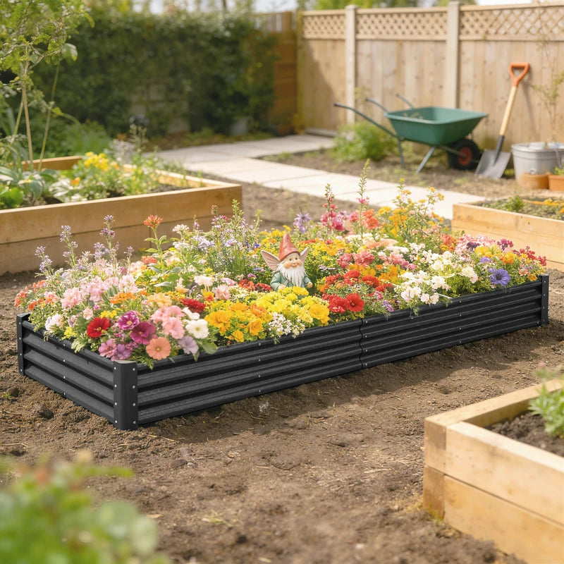 12 x 4 x 1ft Galvanized Raised Garden Bed, Reinforced Outdoor Planter Box with Open Bottom, Dark Grey