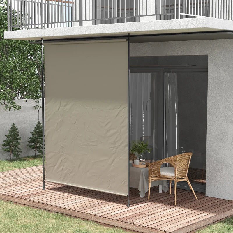 7' x 10' Retractable Patio Awning, Manual Outdoor Privacy Screen with UPF40+ & Water-Resistant Fabric, Beige