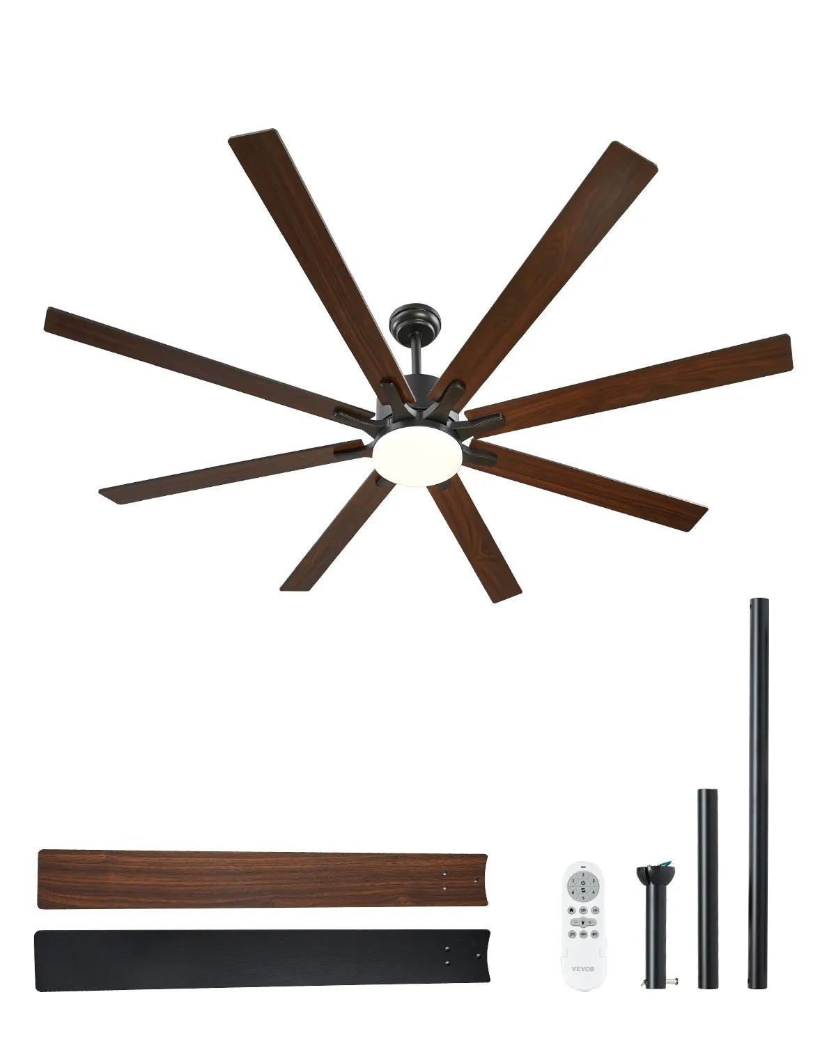 VEVOR 72 In Ceiling Fan with Light 6-Speed Remote Control Reversible Motor Black