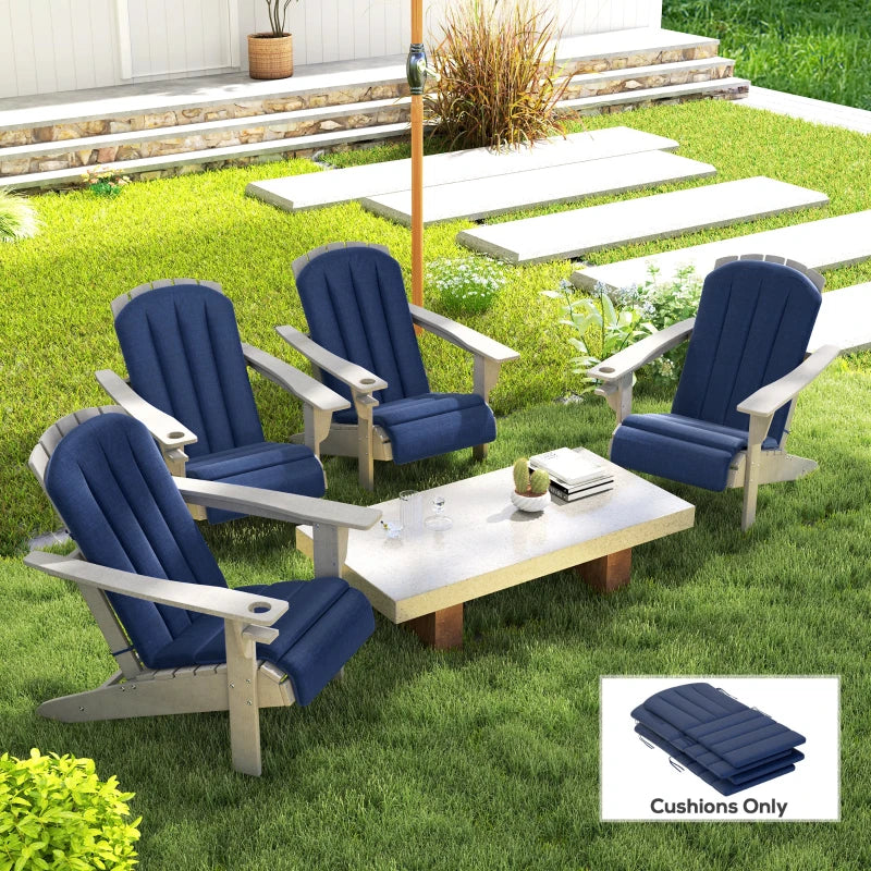 Set of 4 Patio Chair Cushions, High Back Adirondack Chair Cushion with Ties, High-Density Foam, Navy Blue