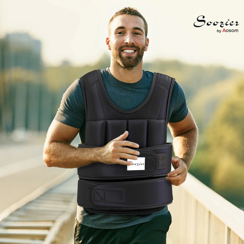 Soozier 22lbs Weighted Vest, Adjustable Running Weight Vest with 38 Weight Bags, Black