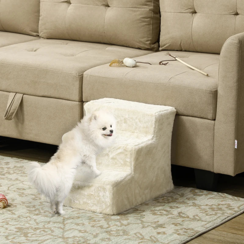 3-Step Dog Ramp for Sofa, Bed, and Couch, Pet Steps Ladder with Removable Cover, Beige