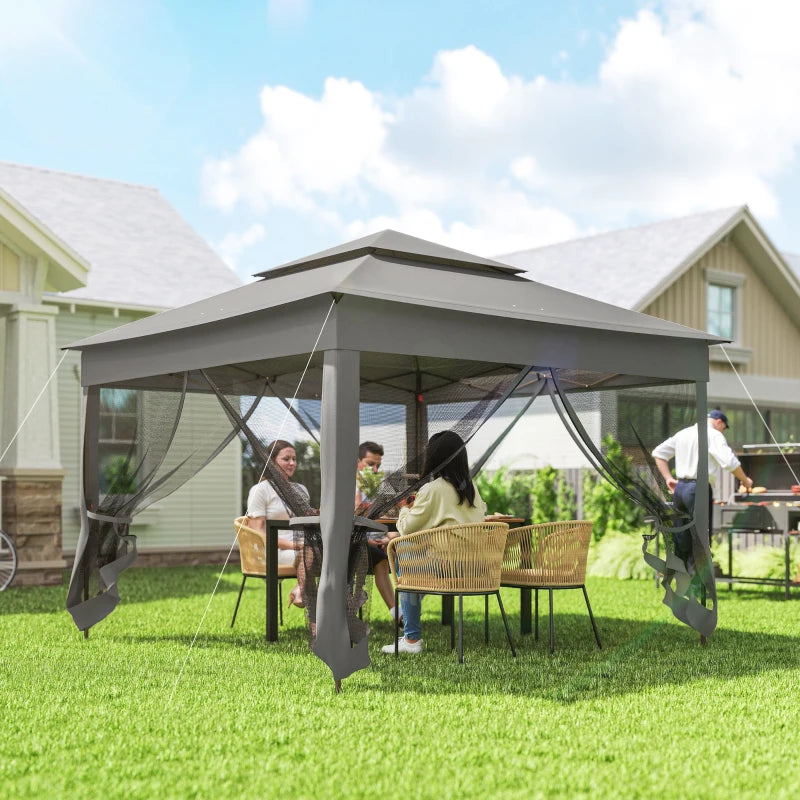 11' x 11' Pop Up Canopy 2-Tier Soft Top Shelter Event Tent w/ Netting Carry Bag for Patio Backyard Garden, Dark Grey