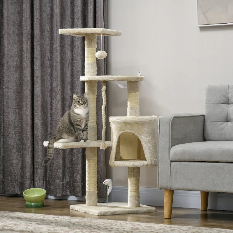 46" Scratching Cat Tree Multi Level Activity Center Kitty Condo Furniture Post Beige