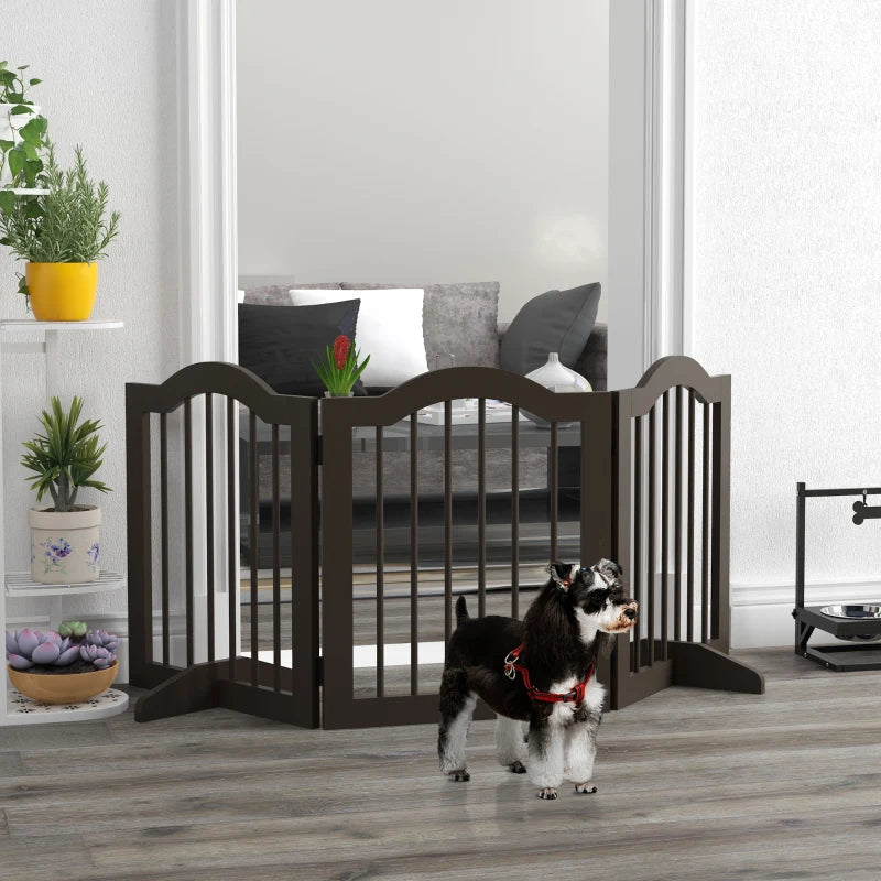 24" Freestanding Pet Gate For Dogs with 2 Support Feet, Coffee