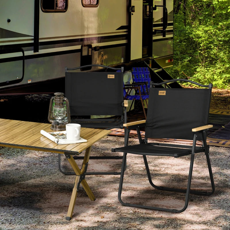 Set of 2 Camping Chair, Lightweight Folding Chair, Portable Armchairs, Excellent for Festivals, Fishing, Black