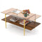 2-Tier Glass Coffee Table with Tampered Glass Tabletop and Open Storage Shelf-Brown