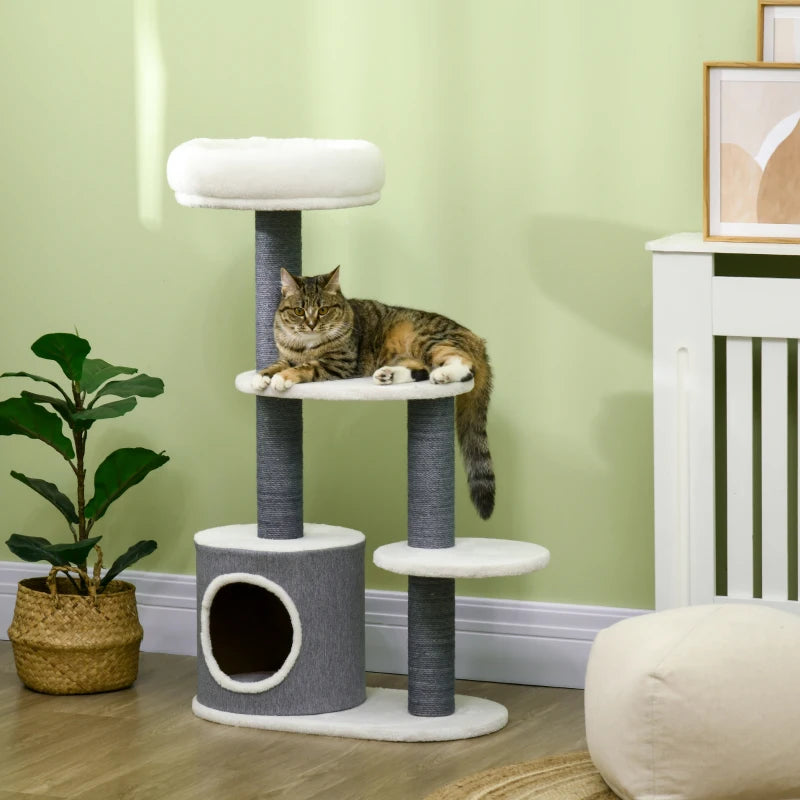 39" Cat Tree Tower, Multi-level Cat Activity Centre with Scratching Posts, Condo, Top Perch, Platforms, White