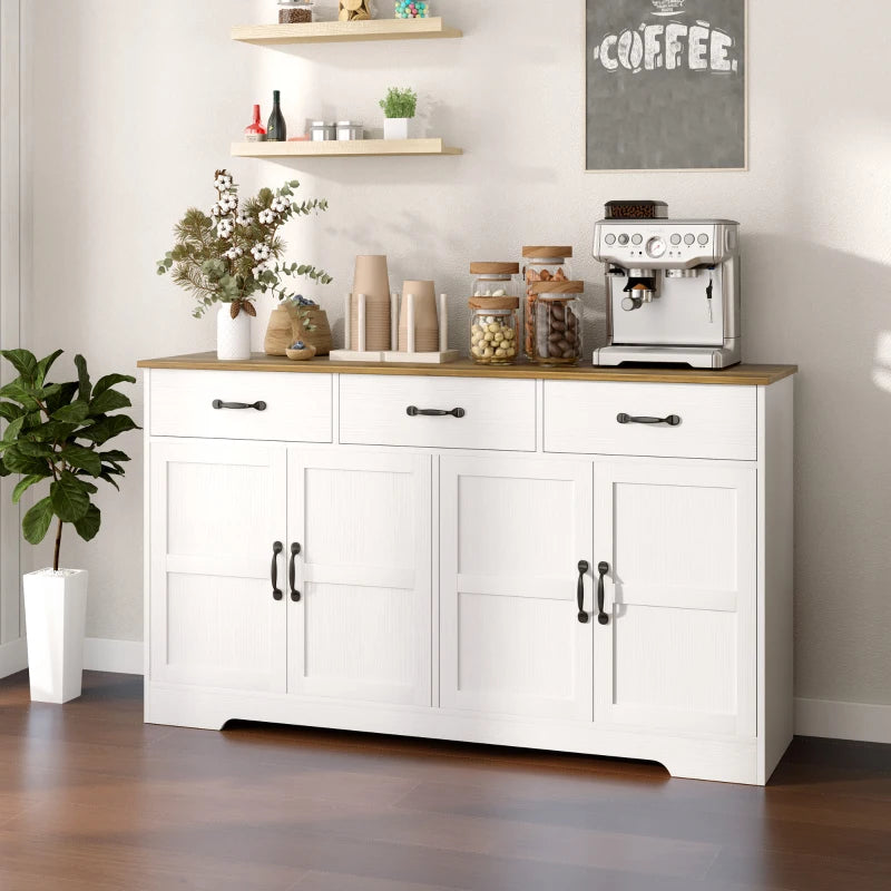 Sideboard Buffet Cabinet with Storage, Modern Coffee Bar Cabinet with 3 Drawers and Adjustable Shelves, Distressed White
