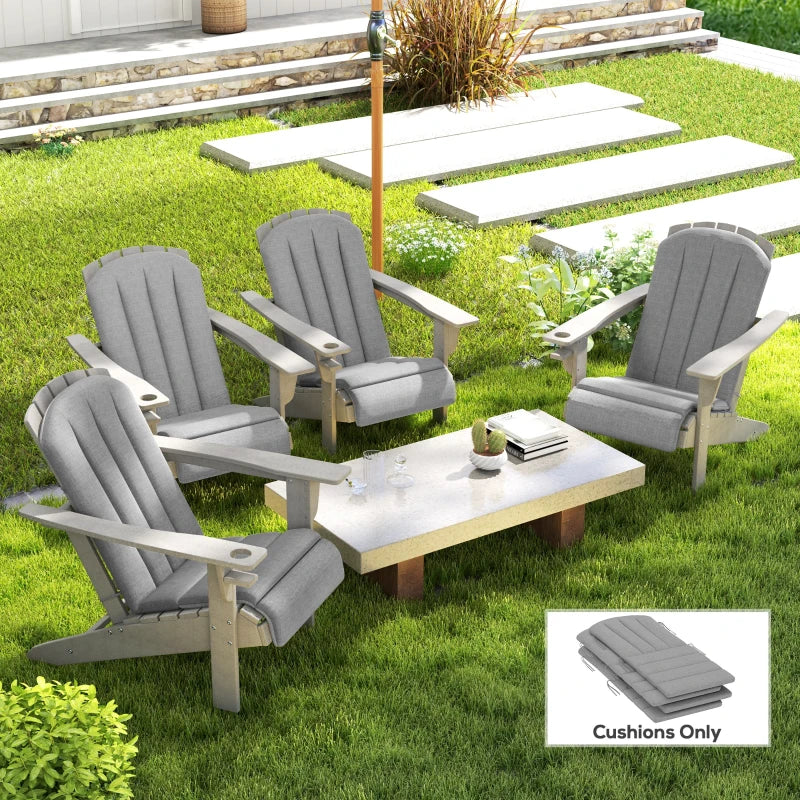 Set of 4 Patio Chair Cushions, High Back Adirondack Chair Cushion with Ties, High-Density Foam, Grey