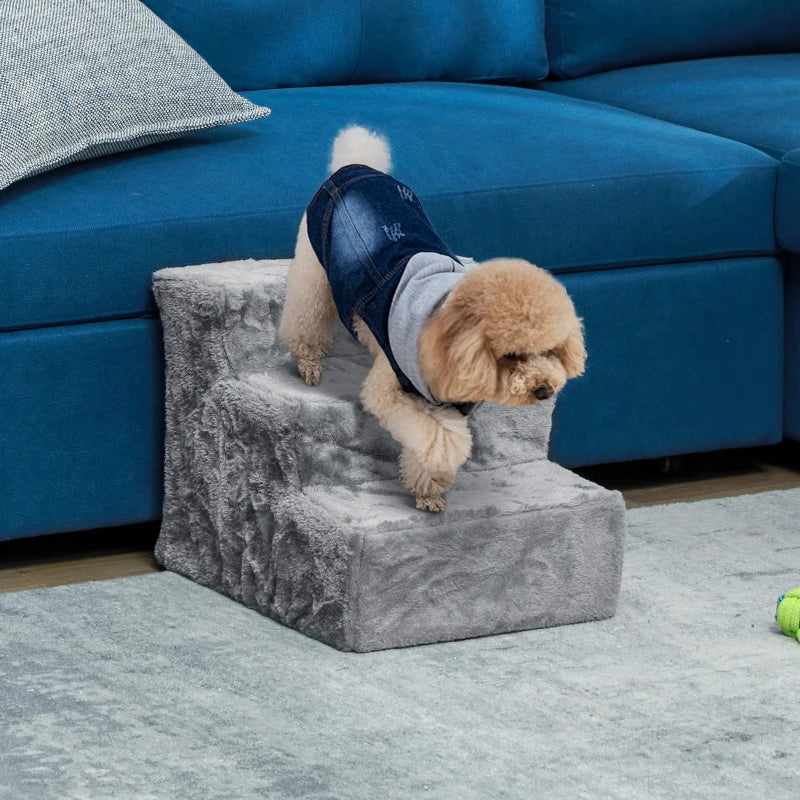 3-Step Dog Ramp for Sofa, Bed, and Couch, with Removable Cover, Light Grey
