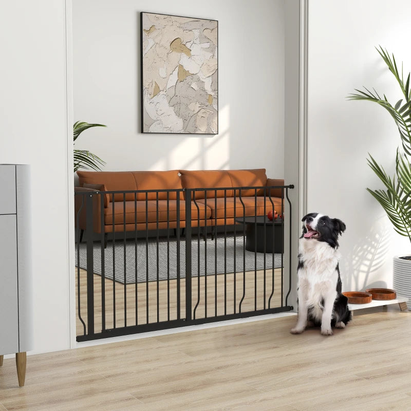 30"- 57" Easy Install Pet Gate w/ Door & Double Locking System, Extra Wide Dog Gate for Stairs, Hallways, Black