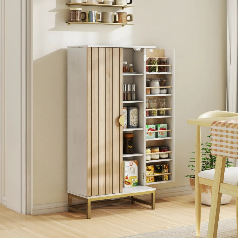 47" Kitchen Pantry Cabinet, Freestanding Kitchen Storage Cabinet with 12 Door Shelves and Adjustable Shelves, White