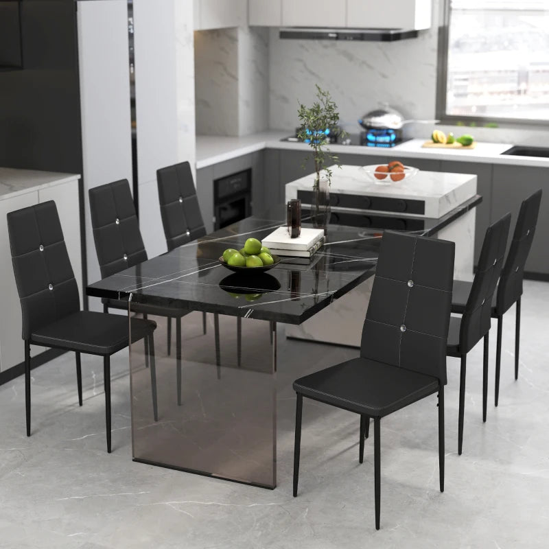 Set of 6 Button Tufted Back Side Chairs with Upholstered Seat, Steel Legs for Living Room, Kitchen, Bedroom, Black