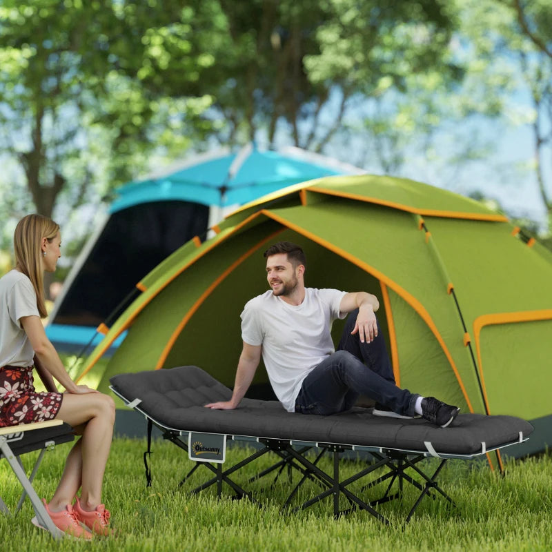 26.8" Wide Folding Bed, Camping Cot for Adults with Cushion, Carry Bag, Max Load 330 LBS, Black