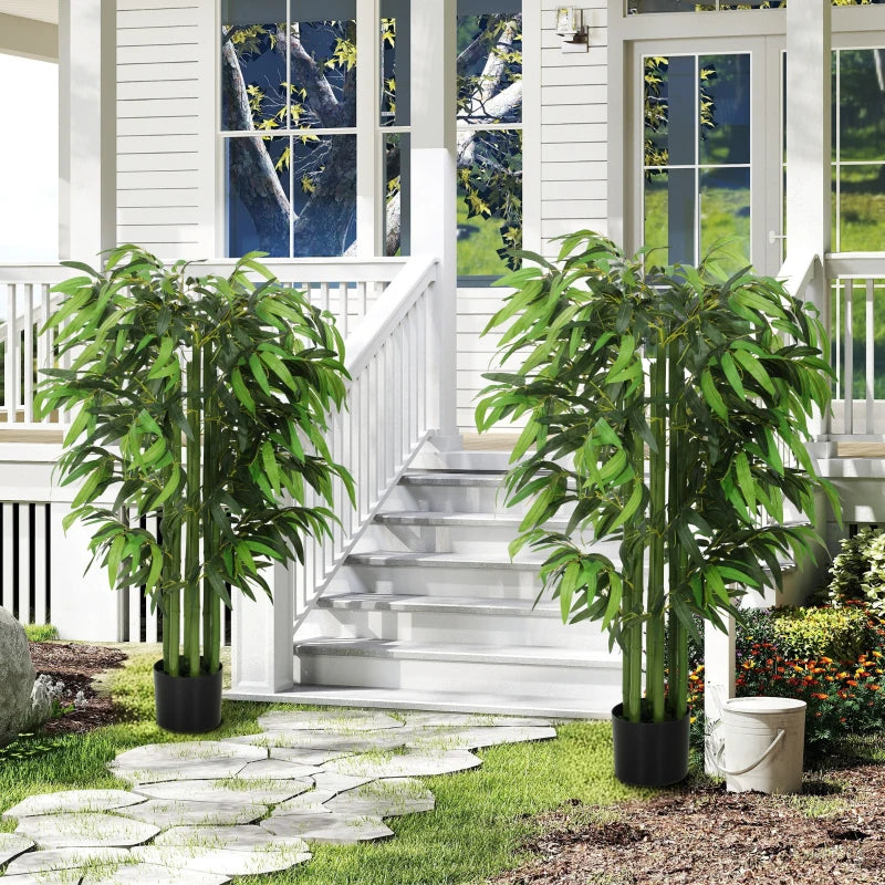 4.6FT Artificial Bamboo Tree Set of 2, Decorative Faux Plant in Nursery Pot, Faux Tree for Home Indoor Decor
