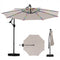 10 Feet Solar Offset Hanging Umbrella with Base and LED Lights-Beige