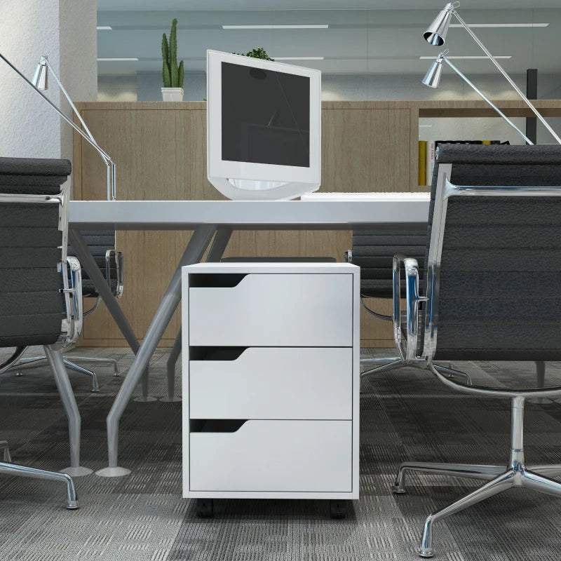 3 Drawer File Cabinet, Mobile Vertical Filing Cabinet with Wheels, Printer Stand with Storage for Home Office, White