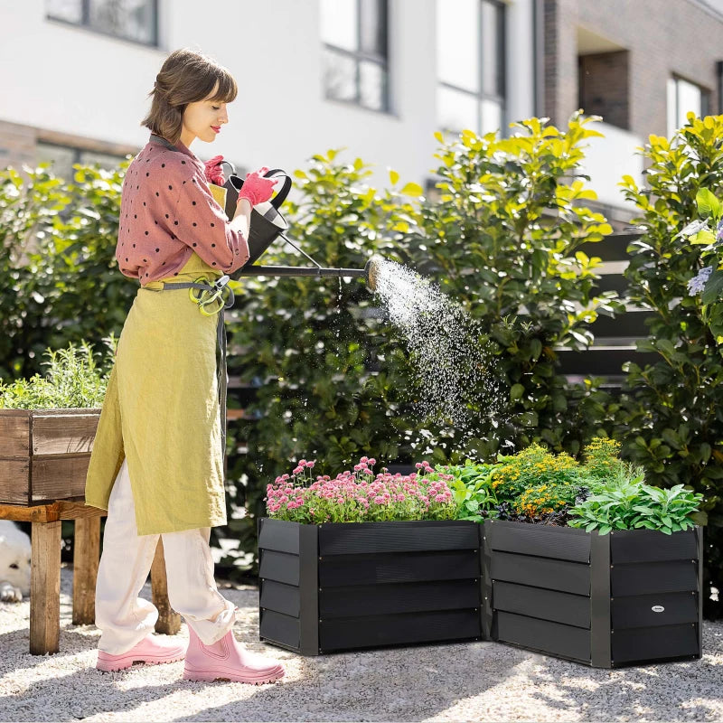 45" x 45" x 17" L-Shaped Galvanized Steel Raised Garden Bed for Vegetables, Flowers, Herbs, Dark Grey