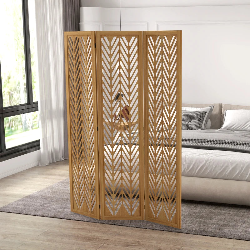 3 Panel Room Divider, 5.6ft Tall Wood Folding Privacy Screens, Freestanding Partition Wall Dividers, Light Brown