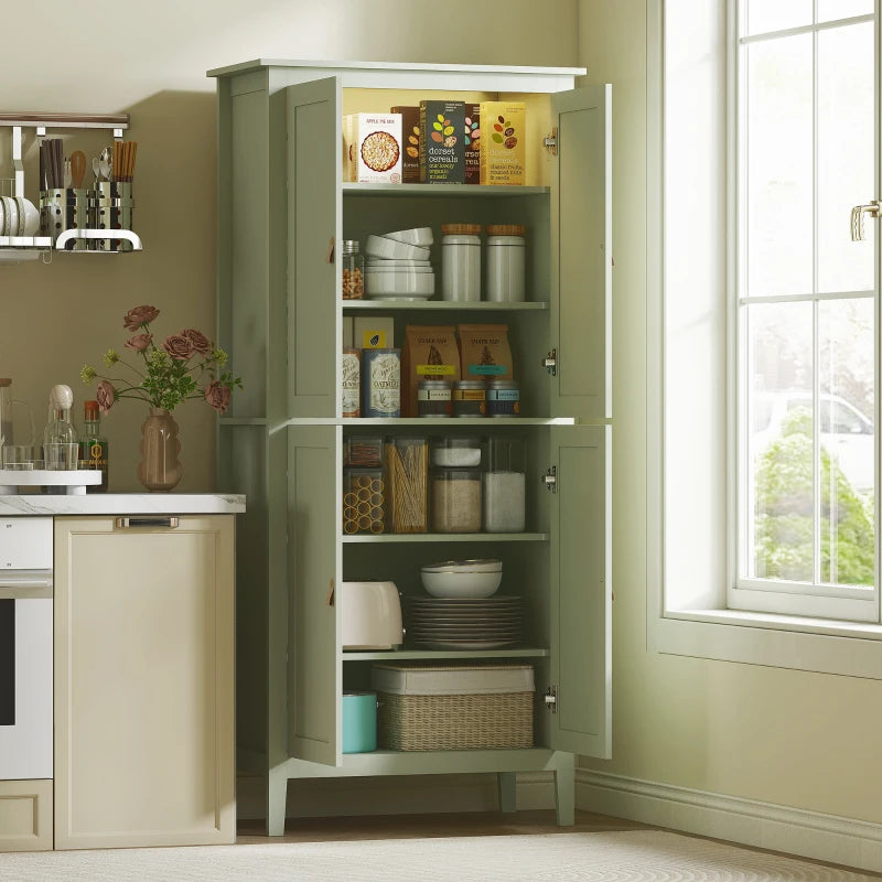 69.5" Tall Kitchen Pantry Storage Cabinet with Motion Sensor LED Light, Modern Kitchen Pantry Cabinet, Green