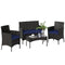 4 Pieces Wicker Outdoor Balcony Furniture Set Rattan Patio Furniture Set with Loveseat Chairs Glass Coffee Table Navy Blue
