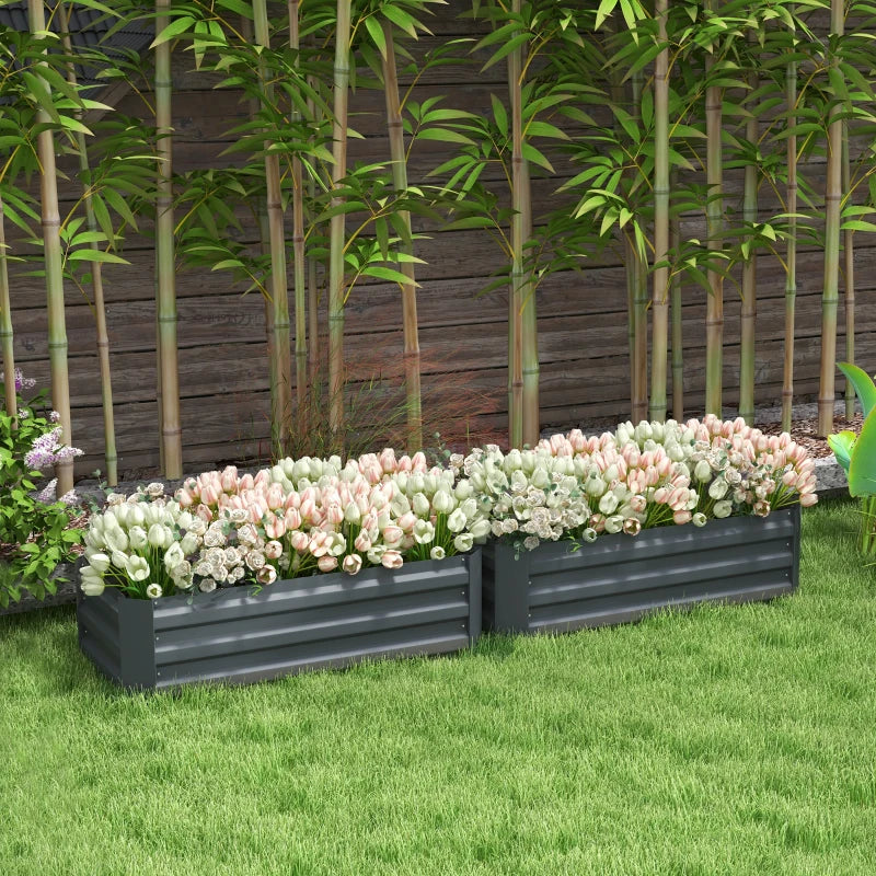 Set of 2 Raised Garden Bed, Steel Elevated Planter Box for Flowers, Herbs, Succulents, 39"x20"x12", Dark Grey