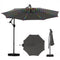 10 Feet Solar Offset Hanging Umbrella with Base and LED Lights-Gray