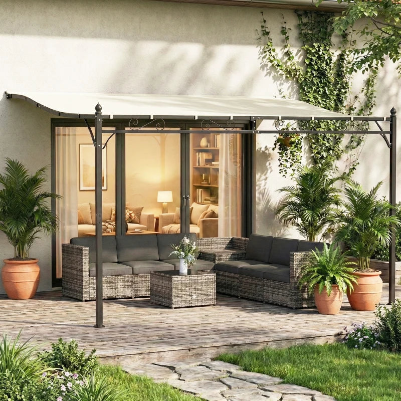 11.5' x 8.2' Outdoor Pergola, Wall Mounted Lean to Pergola with Metal Frame, UPF30+, Garden Gazebo