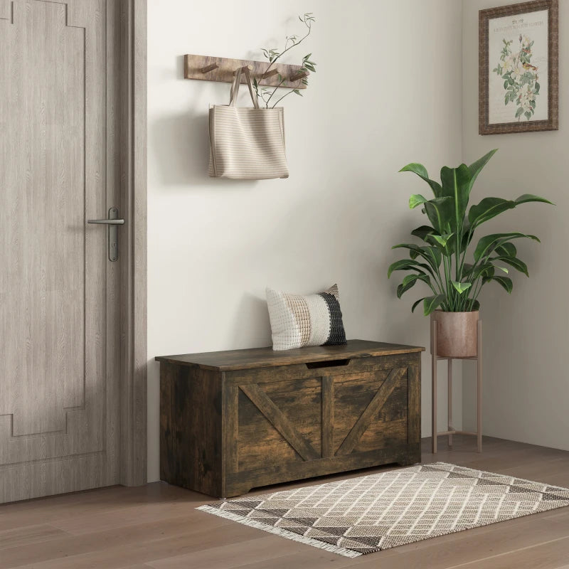 39.4 Inches Storage Chest, Storage Trunk with 2 Safety Hinges for Living Room, Brown Wood Grain