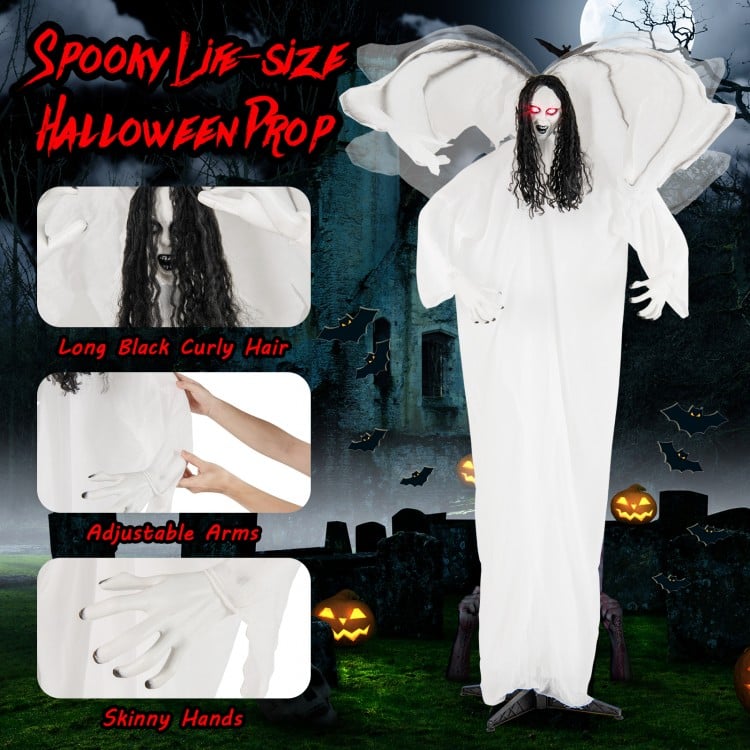 6.6 Feet Halloween Animatronic Standing Angel with Sound-Activated Light-up Eyes and Flapping Wings
