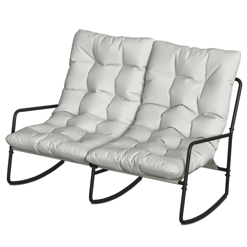 2-Person Outdoor Rocking Chair, Rocking Outdoor Bench with Cushions and Mesh Seat, 528 LBS Capacity, Light Grey
