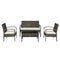 4 Pieces Patio Furniture Sets with A Loveseat, Two Armchairs and A Coffee Table, Outdoor Conversation Set with Glass Top Table, Grey PE Rattan and Cream White Cushions