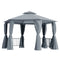 13ft Hexagon Gazebo Outdoor Canopy Shelter with Netting and Shaded Curtains Grey