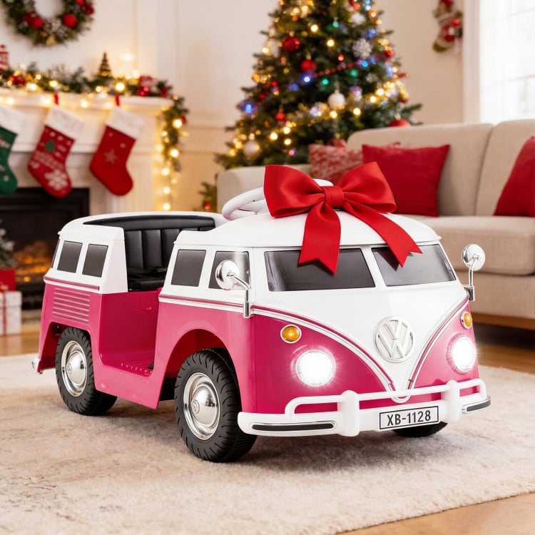 12V Ride On Car Licensed Volkswagen Ride-on Bus with Cup Holder and LED Headlights for 3+ Years Old-Pink