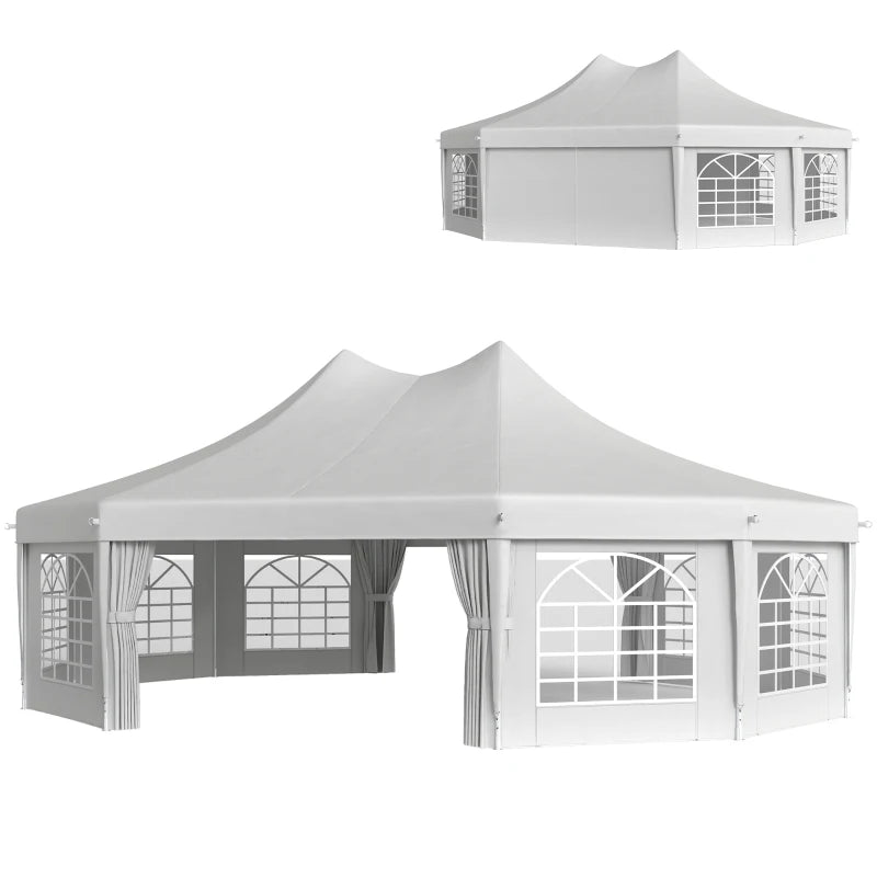 21' x 29' Wedding Event Party Tent, High Peak Decagonal Outdoor Gazebo Canopy with Removable Walls, Ropes and Stakes, White