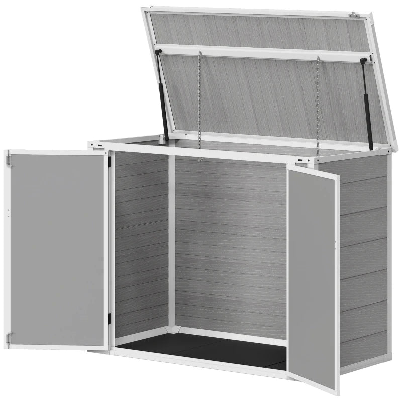41 Cu. Ft. Outdoor Storage Shed, Outdoor Horizontal Trash Can Storage with Chain Lid, Lockable Storage Box, Grey