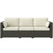 3-Seater Outdoor Sofa with Cushions, PE Rattan Conversation Patio Couch with Pillows for Garden, Poolside, Cream White