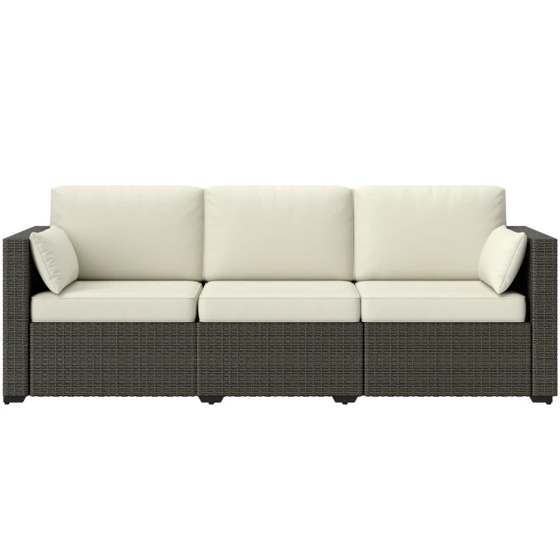 3-Seater Outdoor Sofa with Cushions, PE Rattan Conversation Patio Couch with Pillows for Garden, Poolside, Cream White