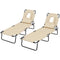 2PCS Adjustable Outdoor Lounge Chair, Garden Folding Chaise Lounge with Face Hole Reclining Tanning Chair Seat, Folding Camping Beach Lounging Bed w/ Head Support, Beige