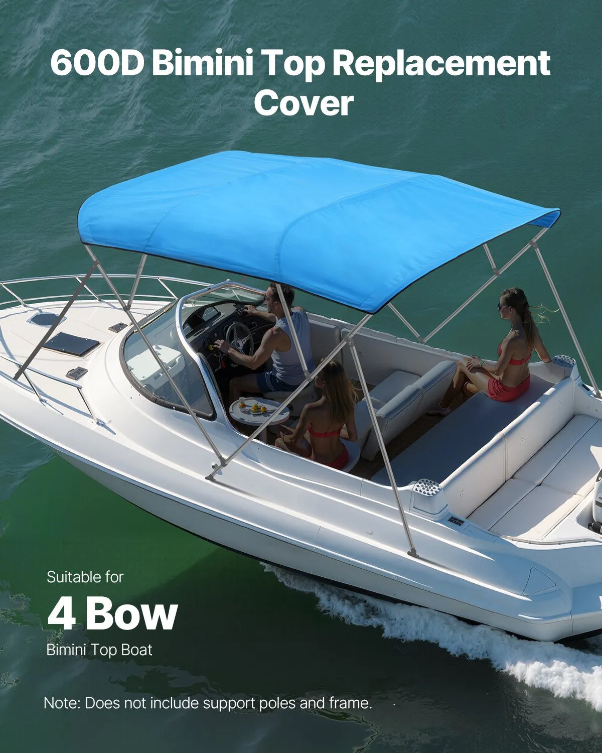 VEVOR 4 Bow Boat Bimini Tops 96"Lx(97"-103")W Awning Top Replacement Pacific Blue
