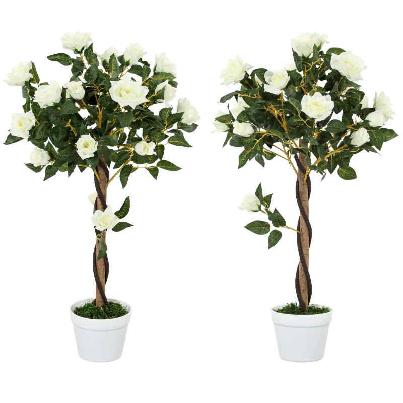 3FT Artificial Plant White Rose Floral Set of 2 in Pot, Fake Plant for Home Indoor Decor