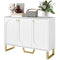 Sideboard Buffet Cabinet with 3 Doors, Modern Storage Cabinet with Adjustable Shelves & Center Leg, White
