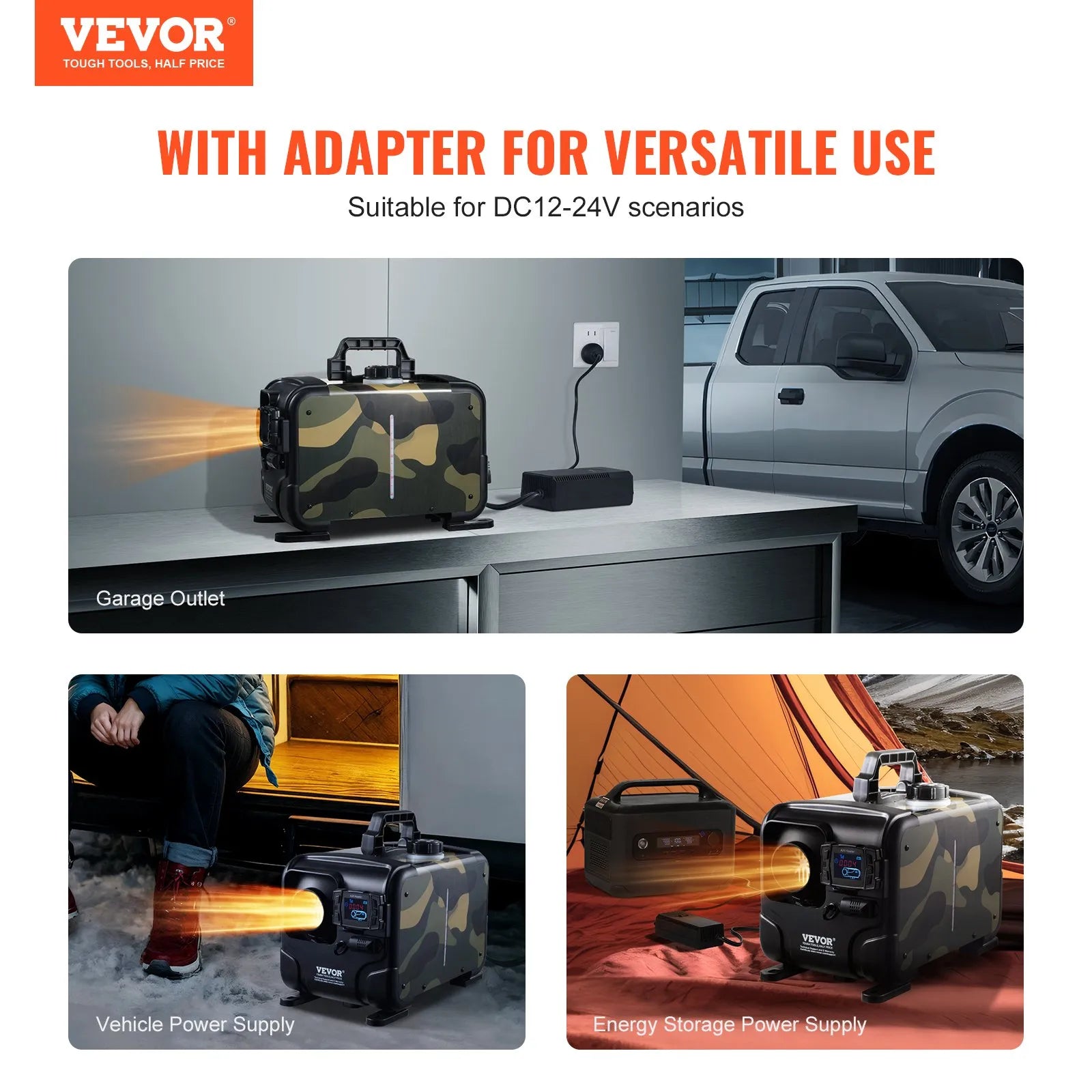 VEVOR 8KW Diesel Heater, 12V/24V All-in-One Air Heater, Bluetooth App, Remote & Display, CO Alarm, Fast Heating Horizontal Portable Heater for Vehicles & Garage 
